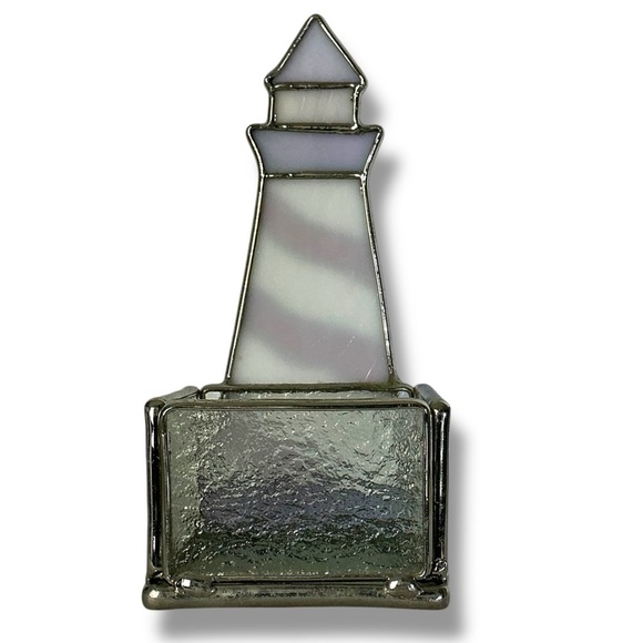 Stained Glass Lighthouse Candle Holder Glass Art Decor Purple Red Yellow 6” - Picture 6 of 16